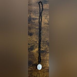 Black Spinel Beaded Necklace with Geode Pendant.